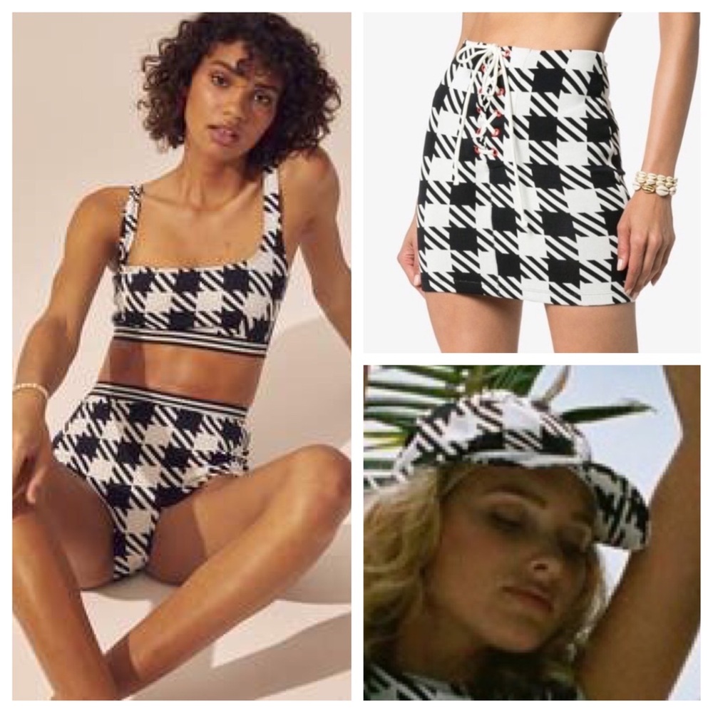 Solid and Striped 4 piece bikini set with skirt and hat